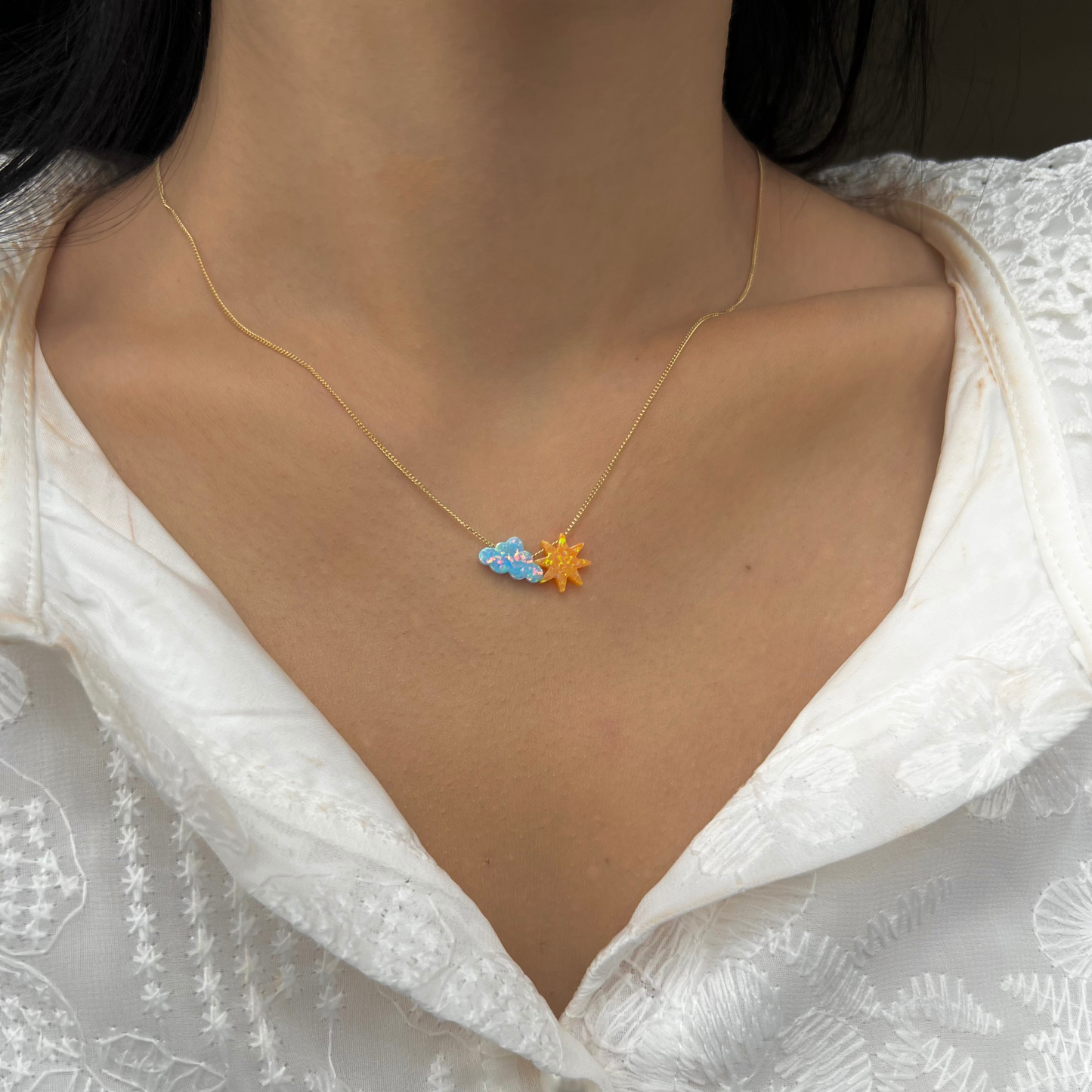 Cloud and Sun Opal Necklace