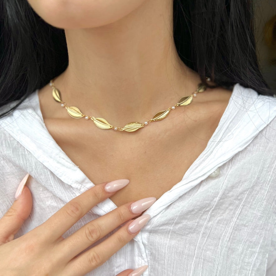 Gold Leaves Chain Necklace