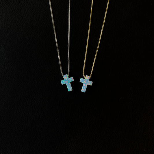 Blue Opal Cross Necklace