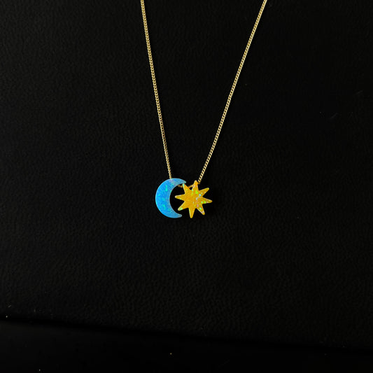 Moon and Star Opal Necklace