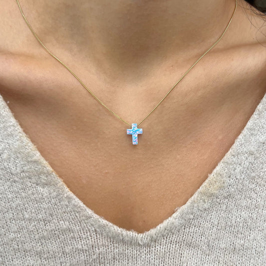 Blue Opal Cross Necklace