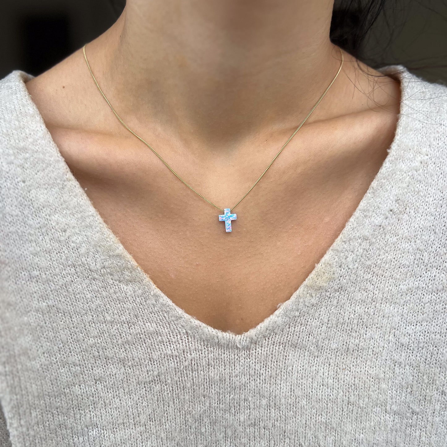 Blue Opal Cross Necklace